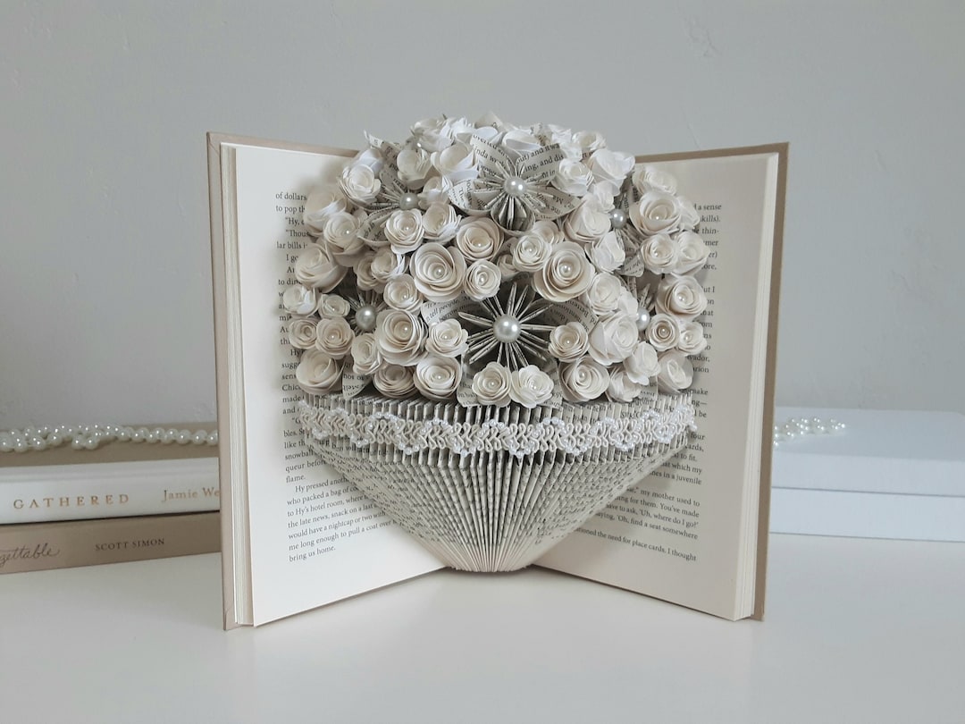 Book Bouquet Origami Flowers Book Page Flowers Book Theme Etsy