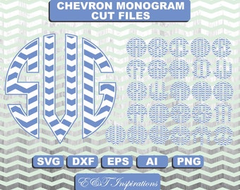 Chevron Monogram font svg cut files ai eps dxf png, Circle Monogram Chevron font silhouette, cricut cut file, digital download