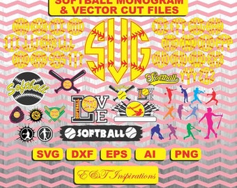 Ultimate Collection Vectors Softball Monogram font svg cut files ai eps dxf png, Monogram Softball silhouette, cricut file, digital download