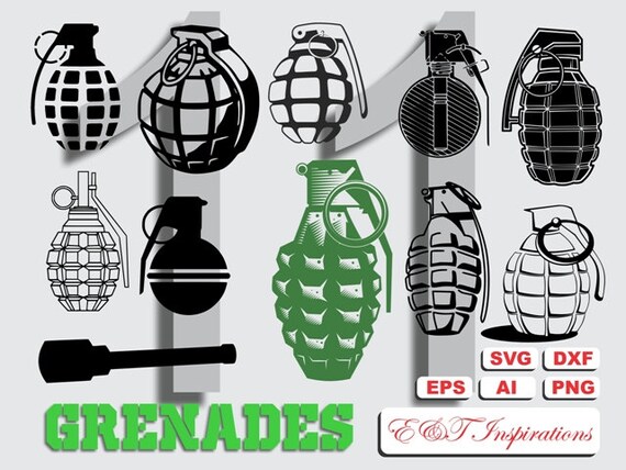 Grenade SVG Collection 11 Vectors cut files ai eps dxf png | Etsy