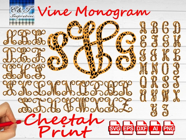 Download Free Cheetah Vine Monogram Font Set Svg Cut Files Ai Eps Dxf Png Etsy SVG Cut Files