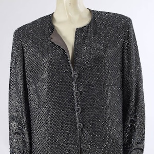 Vintage Rickie Freeman Neiman Marcus Gray Sequin Beaded Silk Evening Jacket 6