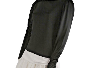 Vintage After Dark Black White Long Sleeve Drop Waist Bubble Hem Dress Size S