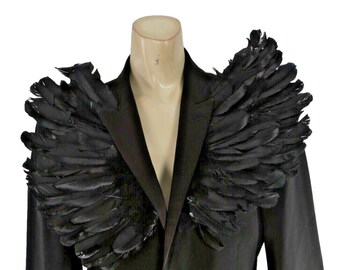 Vintage Handmade Black Elegant Feather Epaulets Blazer Size M