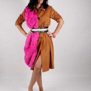 Vintage J MENDEL Paris Long added fur Camel light Brown Ladies Coat Size 42