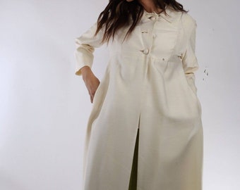 Vintage White Collared Three Button Long Maxi Coat Size S