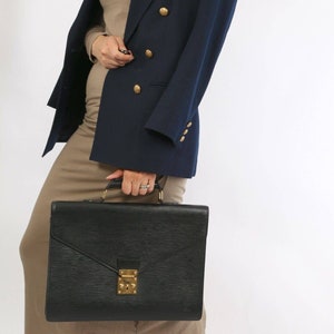 Louis Vuitton black leather epi briefcase tote work school travel handbag