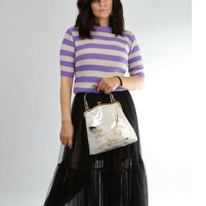 Vintage Helen Sue Purple Striped Knitted Short Sleeve Sweater Size S