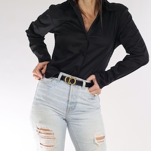 Vintage RON LEAL Black Cotton Button Down Long Sleeve Collared Shirt Size 6