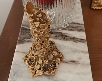 Vintage Matson Ornate Gold Plated Roses Flower Vase Candle Holder