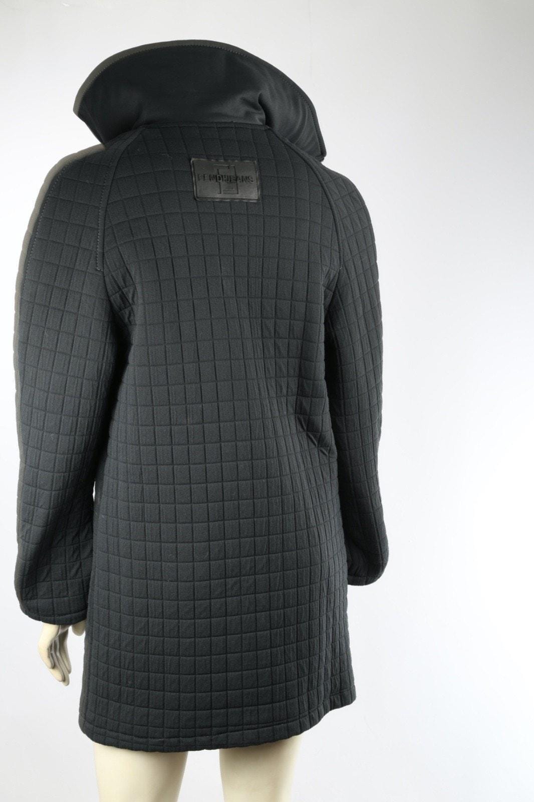 Vintage FENDI Jeans Roma Amor Black Quilted Zip Midi Jacket Size