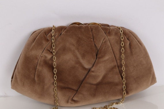 Vintage Beige Velvet Clutch Shoulder Bag - image 4