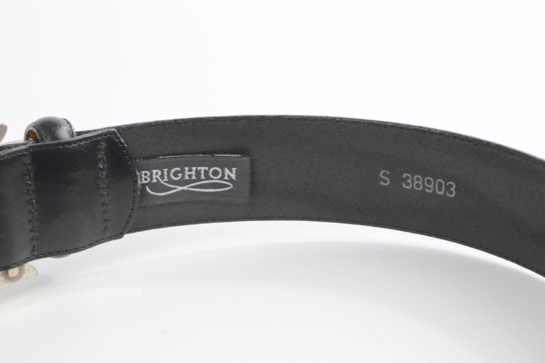Vintage Brighton Black Leather Western Belt Silver-Gold Buckle Classic Size S zdjęcie 7