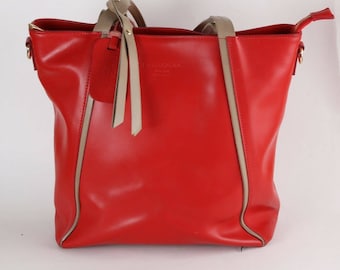 Vintage PERSAMAN New York Red Leather Tote Bag