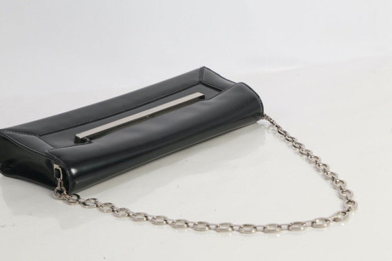 Vintage DKNY Black Leather Chain Clutch Handbag - image 2