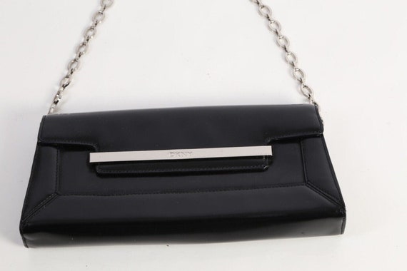 Vintage DKNY Black Leather Chain Clutch Handbag - image 7