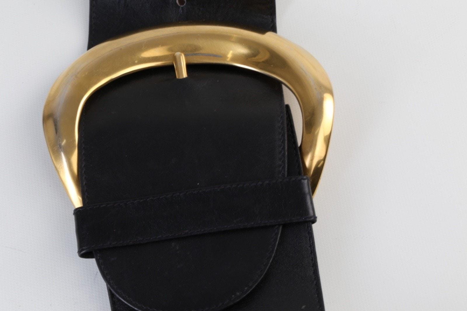 Vintage Donna Karan Black Leather Wide Waist Belt Size S  display picture 2