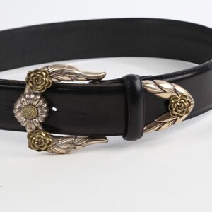Vintage Brighton Black Leather Western Belt Silver-Gold Buckle Classic Size S zdjęcie 12