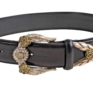 Vintage Brighton Black Leather Western Belt Silver-Gold Buckle Classic Size S zdjęcie 2