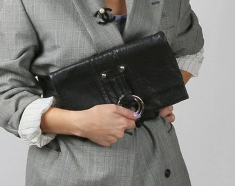 Bolso Clutch Vintage ZIORDIA de Piel Negra