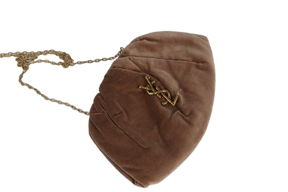 Vintage Beige Velvet Clutch Shoulder Bag - image 9