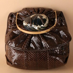 Vintage Meyers Brown Snake Print Patent Leather Flap Shoulder Bag