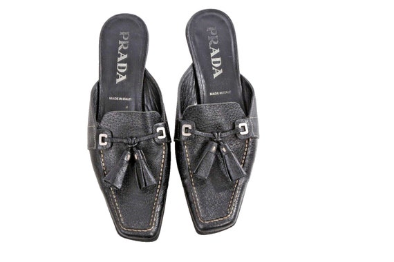 Vintage Prada Black Pebbled Leather Square Toe Mules Size 36 Etsy UK
