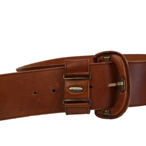 Vintage Echt Leder Brown Leather Wide Buckle Belt Size 42