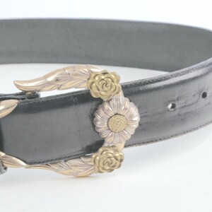 Vintage Brighton Black Leather Western Belt Silver-Gold Buckle Classic Size S zdjęcie 5