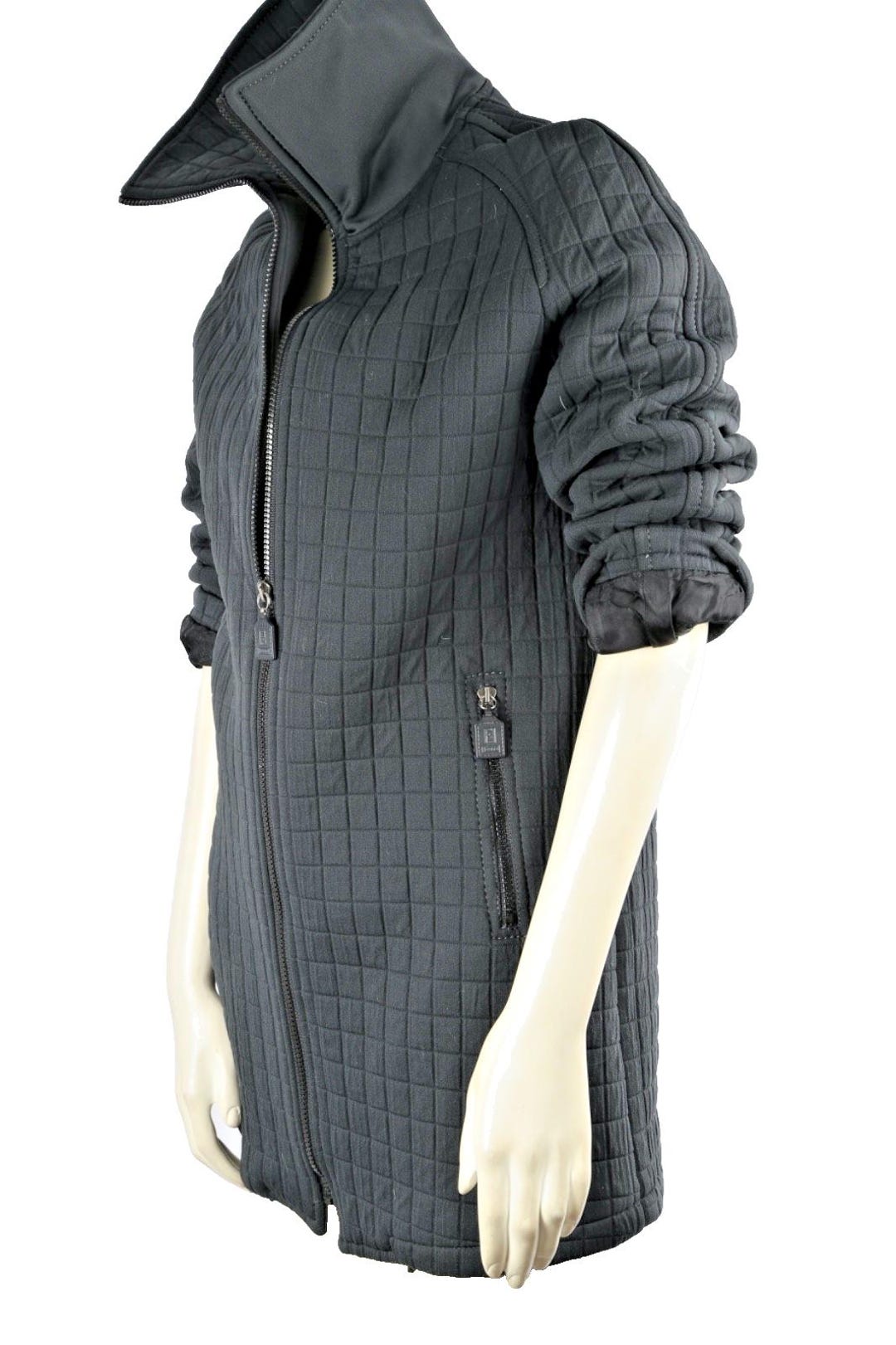 Vintage FENDI Jeans Roma Amor Black Quilted Zip Midi Jacket Size