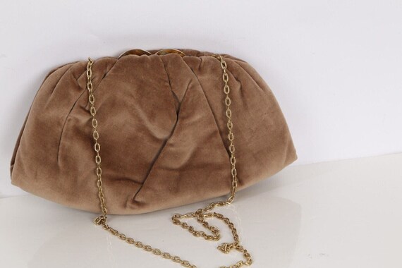 Vintage Beige Velvet Clutch Shoulder Bag - image 2