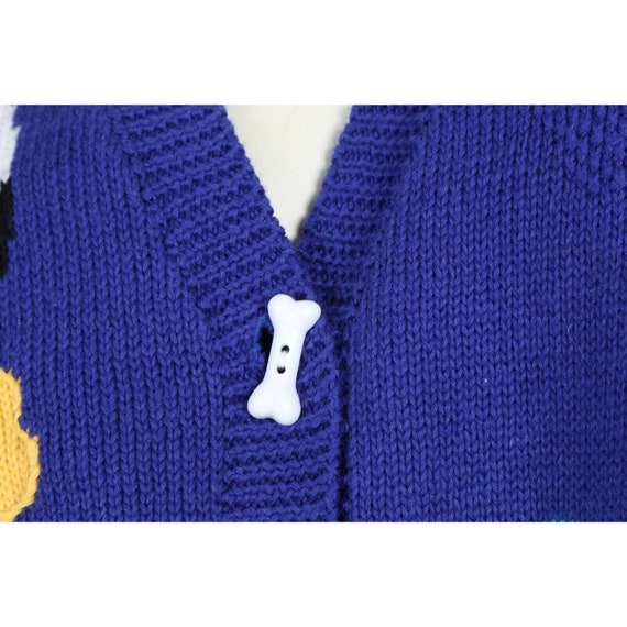 Vintage 80's Blue Knitted Linen Cotton Dog Patter… - image 5