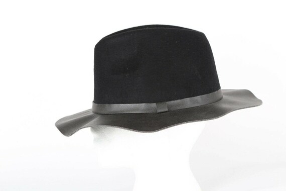 Vintage ABS Black Wool Faux Leather Fedora Hat On… - image 4