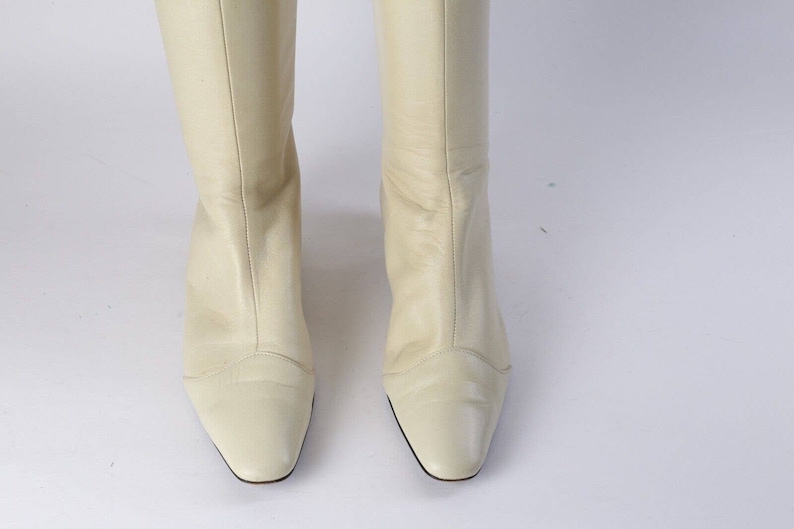 Vintage LOUIS VUITTON Off White Leather Knee High Boots Size 34.5 image 4