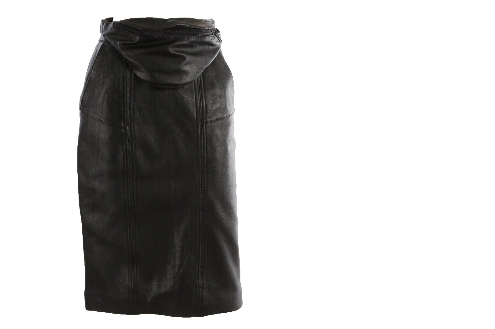 Jupe En Cuir Noir Vintage PELLE CUIR – Taille 6, Longueur Genoux – Style Pencil