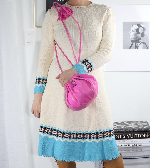 Vintage MALABABA Pink Leather Drawstring Fringe Bu