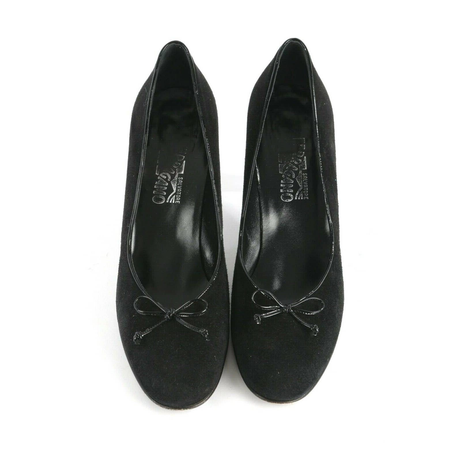 Vintage SALVATORE FERRAGAMO Black Suede Bow Heels Pumps Size | Etsy