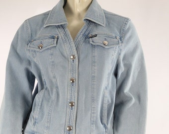 Vintage ESCADA Margaretha Ley Blue Denim Button Down Short Jacket Size 36