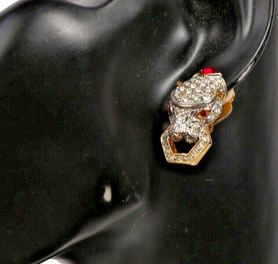 Vintage Gold Animal Head Shape Rhinestone Clip Ea… - image 2
