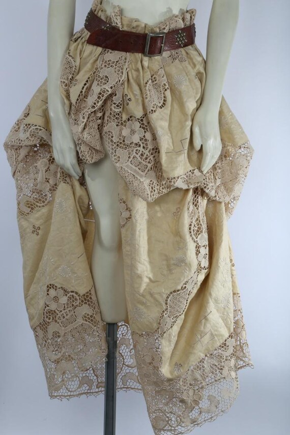 Vintage Hand Made Beige Cotton Lace Elastic Waist… - image 7