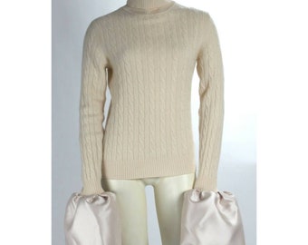 AJLENA NANIC Beige Knit Turtleneck Oversized Bell Sleeve Sweater Size S
