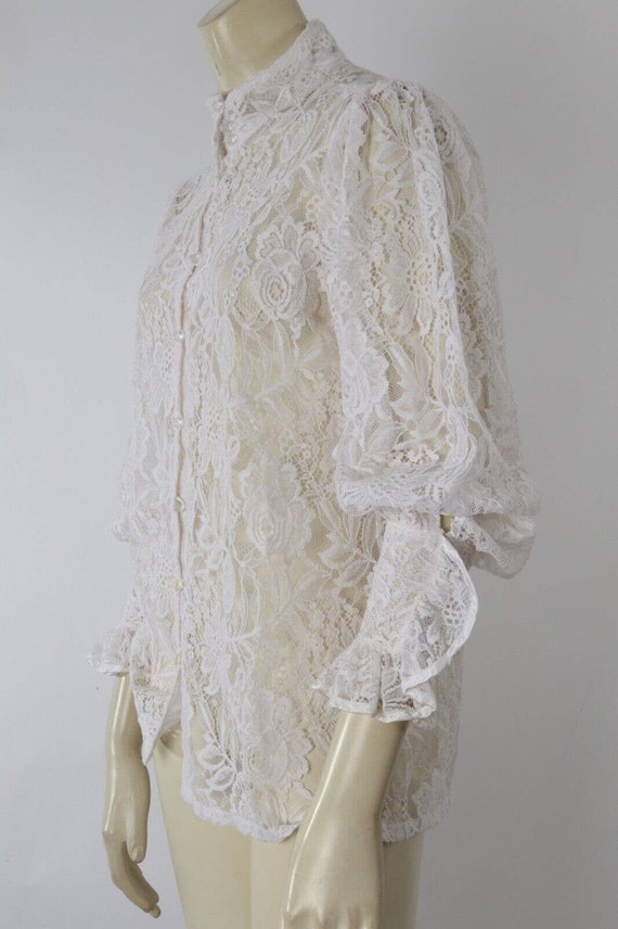 Vintage Louis Feraud White Sheer Lace Button Down… - image 4