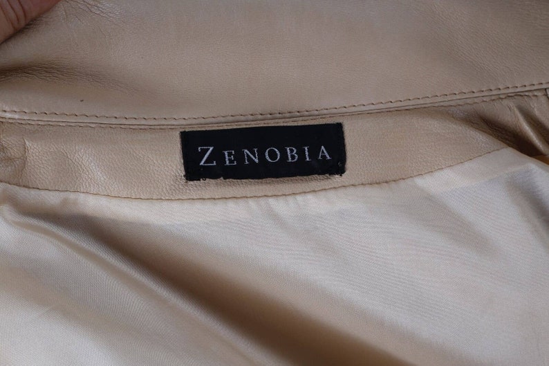 ZENOBIA Vintage Beige Soft Leather Drawstring Light Jacket Size 6 image 10