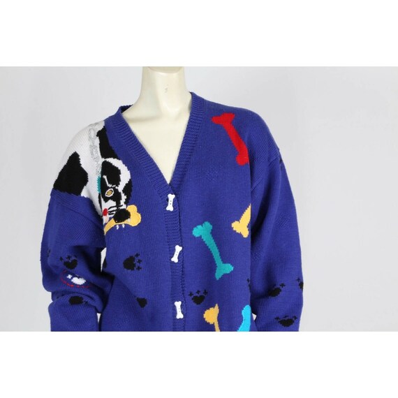 Vintage 80's Blue Knitted Linen Cotton Dog Patter… - image 4
