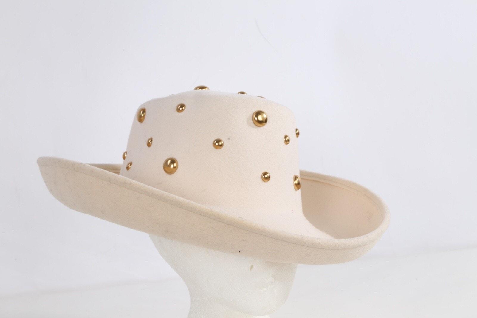 Vintage Betmar Wool Cream Gold Studded Wide Brim Hat - Etsy display picture 2
