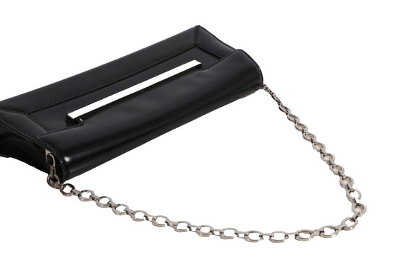 Vintage DKNY Black Leather Chain Clutch Handbag - image 3