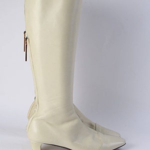 Vintage LOUIS VUITTON Off White Leather Knee High Boots Size 34.5 image 2