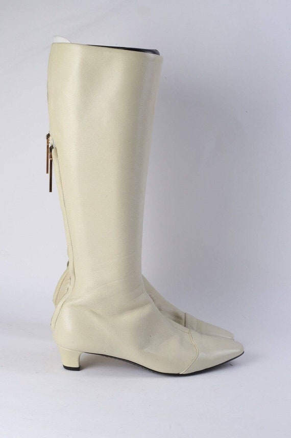 Vintage LOUIS VUITTON Off White Leather Knee High… - image 2