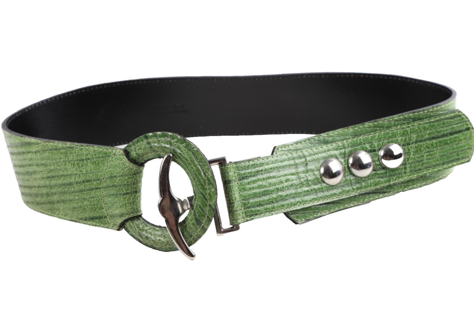 Vintage Green Textured Leather Wide Waist Belt Size S  display picture 3