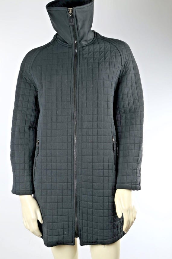 Vintage FENDI Jeans Roma Amor Black Quilted Zip Midi Jacket Size